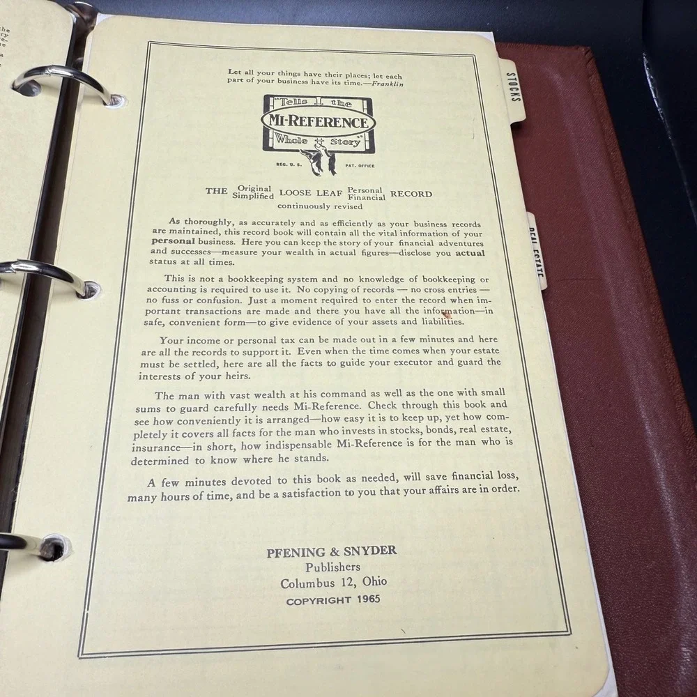 Vintage 1965 Personal Record Book Pfening‎ Snyder Publishers Loose Leaf planner